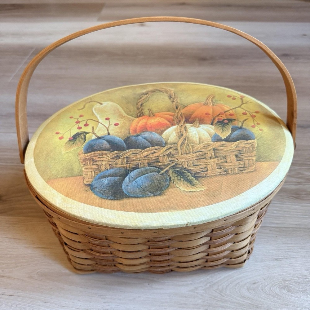 Harvest Fall Decor Basket with Lid and Handle Autumn Pumpkin